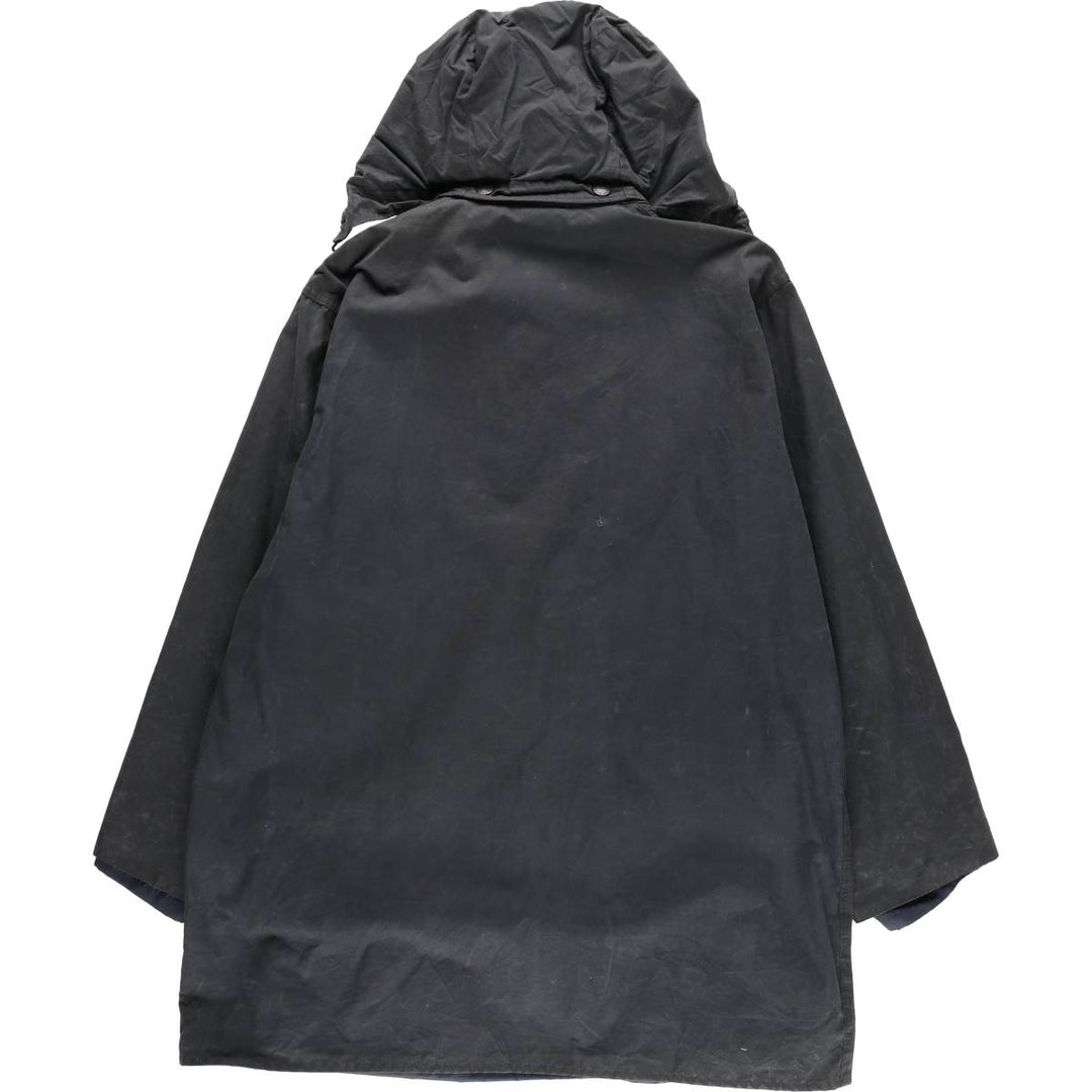 2000'S Barbour BORDER Hooded Waxed Cotton Oiled Jacket, Made in England, C46, Men's XL cotton navy blue type Vintage Second Hand