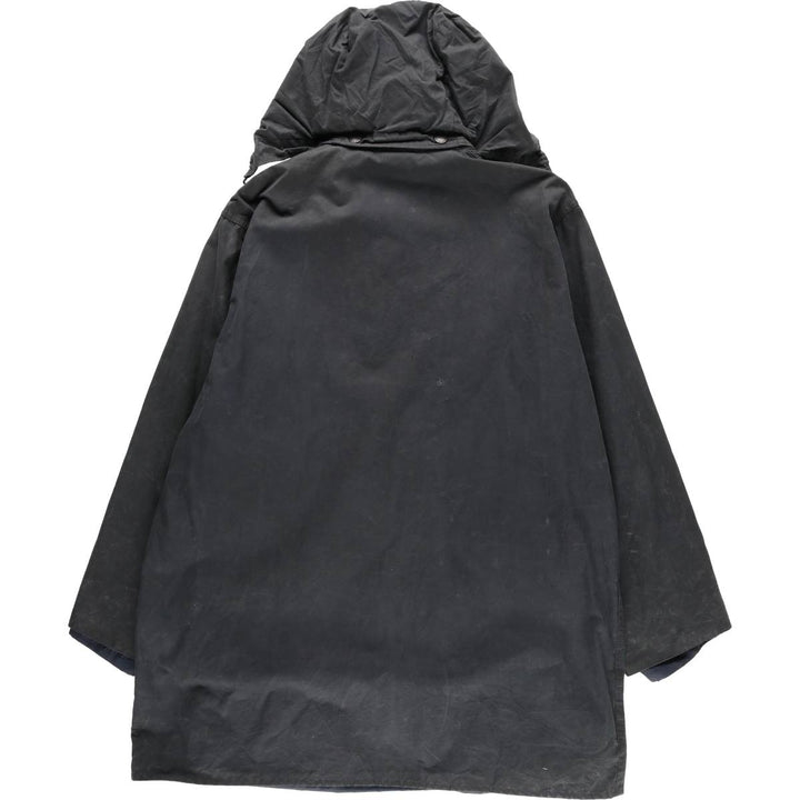 2000'S Barbour BORDER Hooded Waxed Cotton Oiled Jacket, Made in England, C46, Men's XL cotton navy blue type Vintage Second Hand