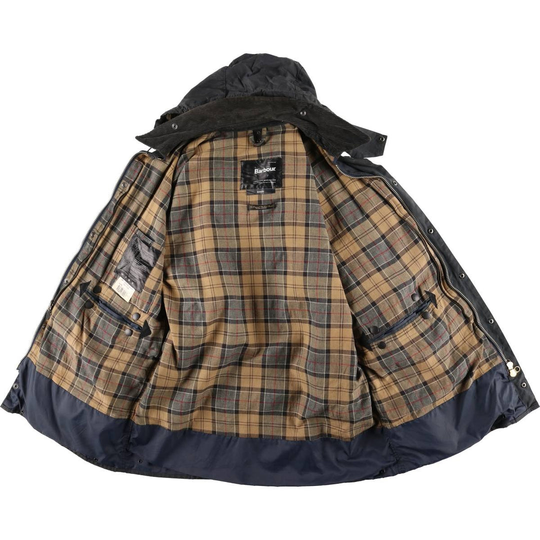 2000'S Barbour BORDER Hooded Waxed Cotton Oiled Jacket, Made in England, C46, Men's XL cotton navy blue type Vintage Second Hand