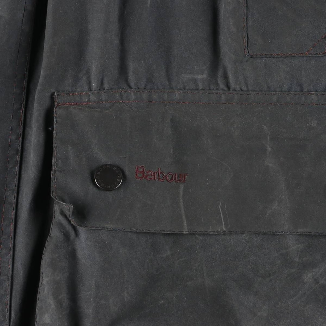 2000'S Barbour BORDER Hooded Waxed Cotton Oiled Jacket, Made in England, C46, Men's XL cotton navy blue type Vintage Second Hand