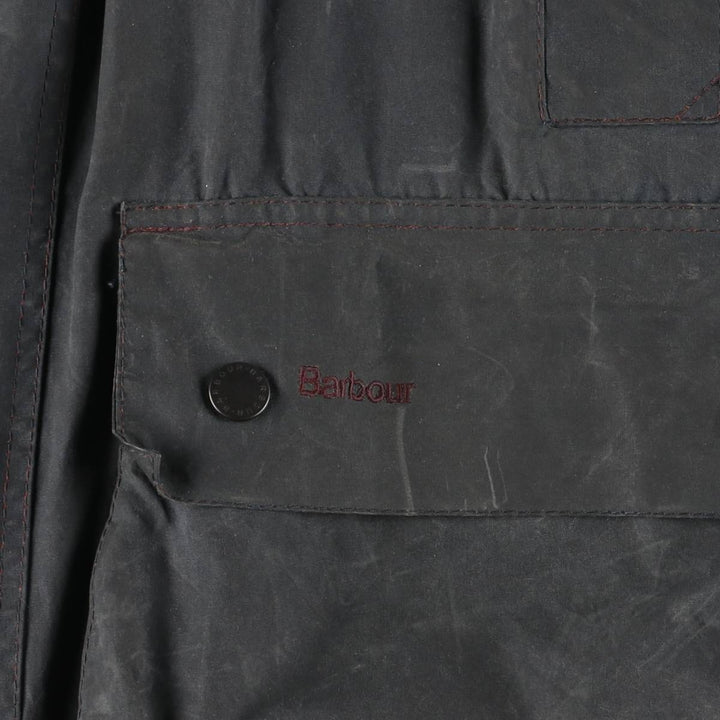 2000'S Barbour BORDER Hooded Waxed Cotton Oiled Jacket, Made in England, C46, Men's XL cotton navy blue type Vintage Second Hand