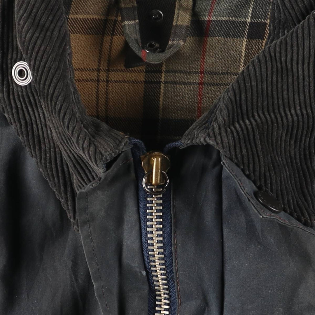 2000'S Barbour BORDER Hooded Waxed Cotton Oiled Jacket, Made in England, C46, Men's XL cotton navy blue type Vintage Second Hand