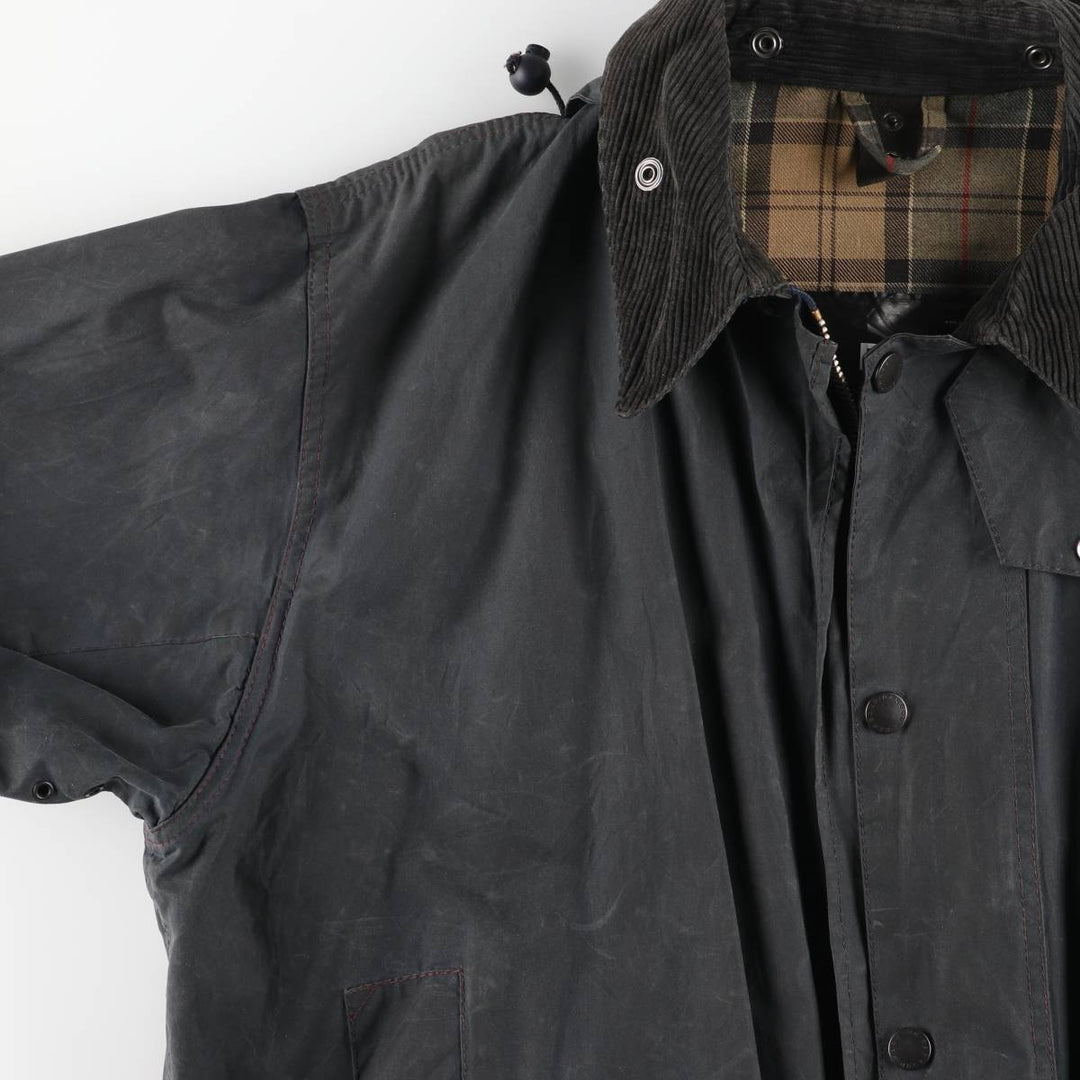 2000'S Barbour BORDER Hooded Waxed Cotton Oiled Jacket, Made in England, C46, Men's XL cotton navy blue type Vintage Second Hand