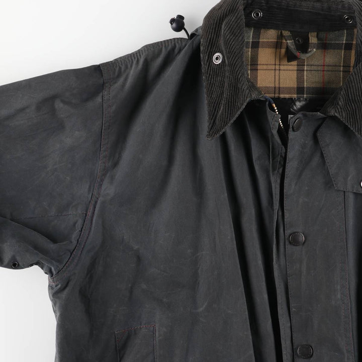 2000'S Barbour BORDER Hooded Waxed Cotton Oiled Jacket, Made in England, C46, Men's XL cotton navy blue type Vintage Second Hand