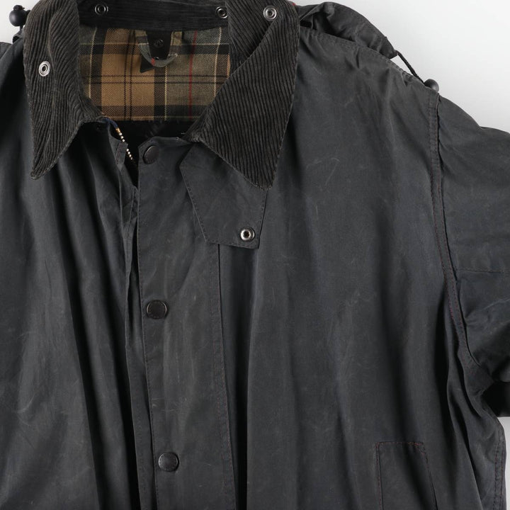 2000'S Barbour BORDER Hooded Waxed Cotton Oiled Jacket, Made in England, C46, Men's XL cotton navy blue type Vintage Second Hand