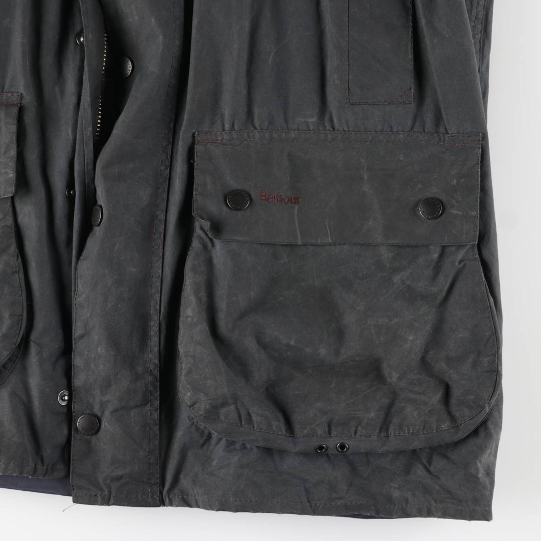 2000'S Barbour BORDER Hooded Waxed Cotton Oiled Jacket, Made in England, C46, Men's XL cotton navy blue type Vintage Second Hand