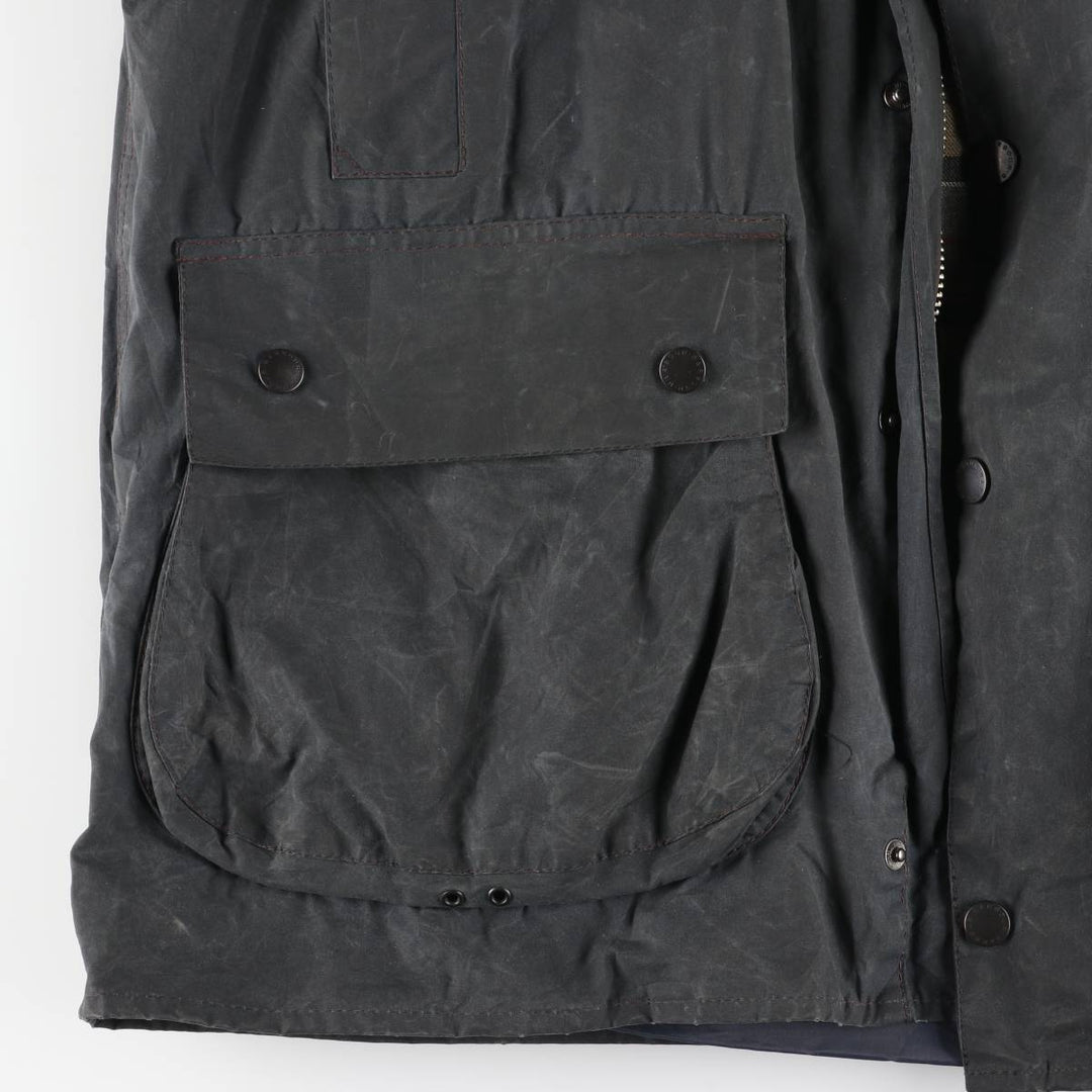 2000'S Barbour BORDER Hooded Waxed Cotton Oiled Jacket, Made in England, C46, Men's XL cotton navy blue type Vintage Second Hand