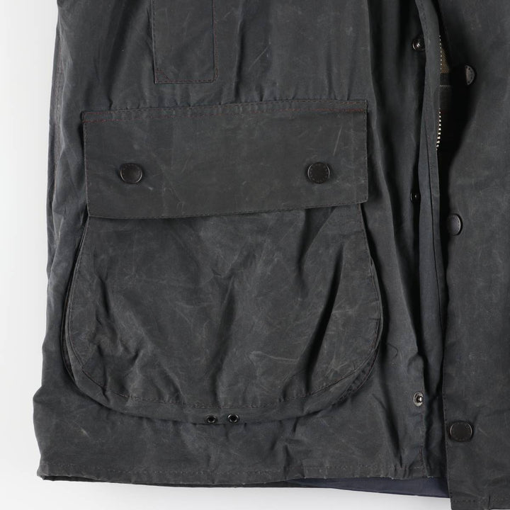 2000'S Barbour BORDER Hooded Waxed Cotton Oiled Jacket, Made in England, C46, Men's XL cotton navy blue type Vintage Second Hand