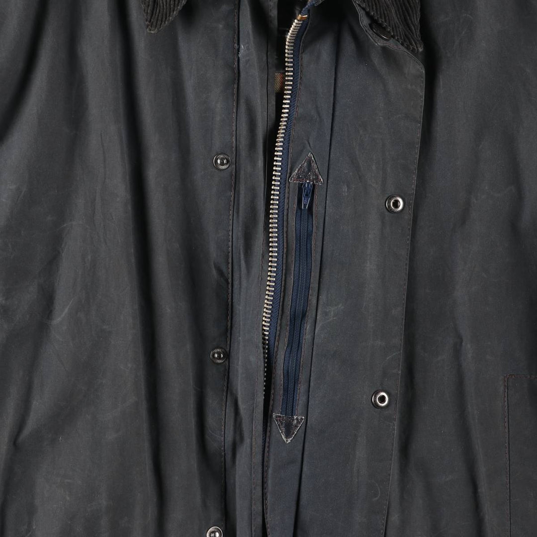 2000'S Barbour BORDER Hooded Waxed Cotton Oiled Jacket, Made in England, C46, Men's XL cotton navy blue type Vintage Second Hand