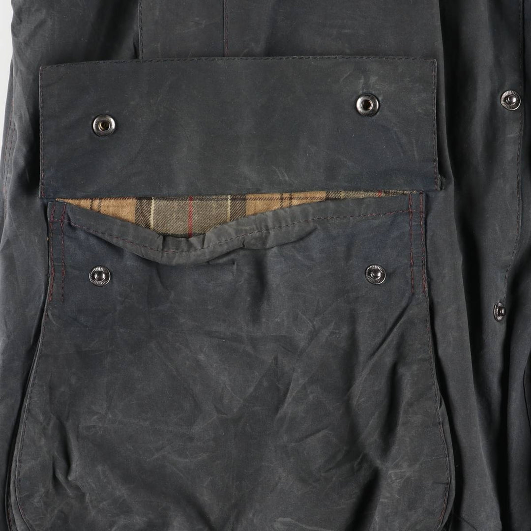 2000'S Barbour BORDER Hooded Waxed Cotton Oiled Jacket, Made in England, C46, Men's XL cotton navy blue type Vintage Second Hand