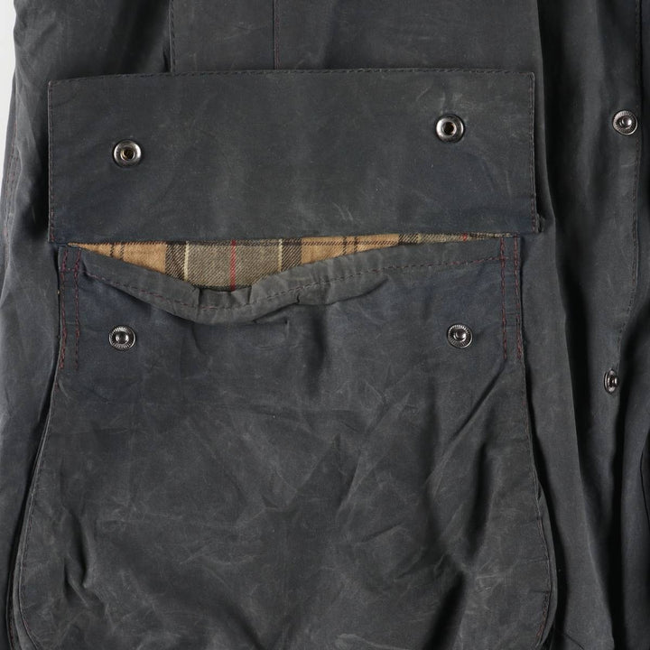 2000'S Barbour BORDER Hooded Waxed Cotton Oiled Jacket, Made in England, C46, Men's XL cotton navy blue type Vintage Second Hand