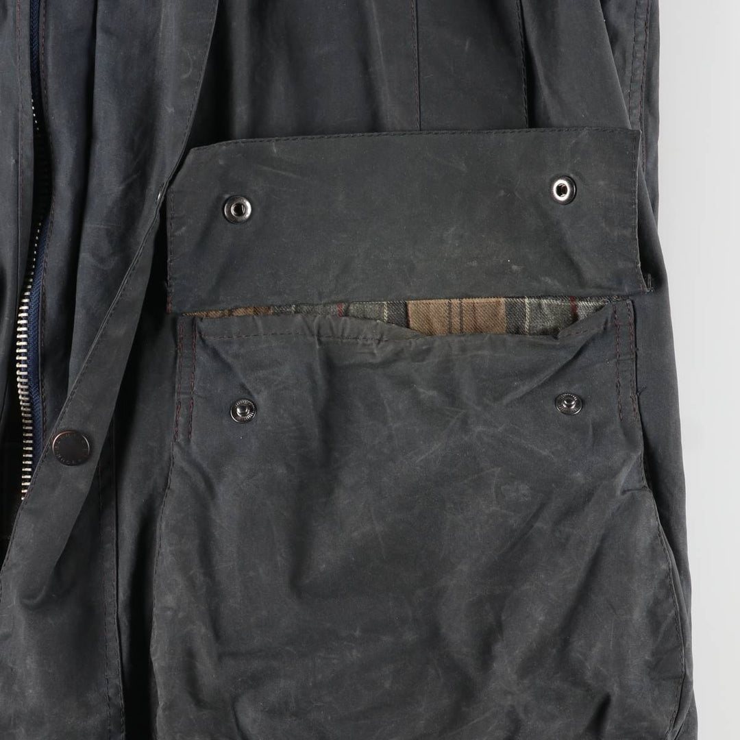 2000'S Barbour BORDER Hooded Waxed Cotton Oiled Jacket, Made in England, C46, Men's XL cotton navy blue type Vintage Second Hand