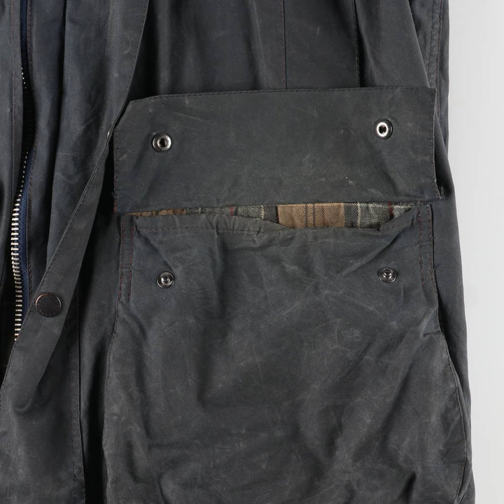 2000'S Barbour BORDER Hooded Waxed Cotton Oiled Jacket, Made in England, C46, Men's XL cotton navy blue type Vintage Second Hand