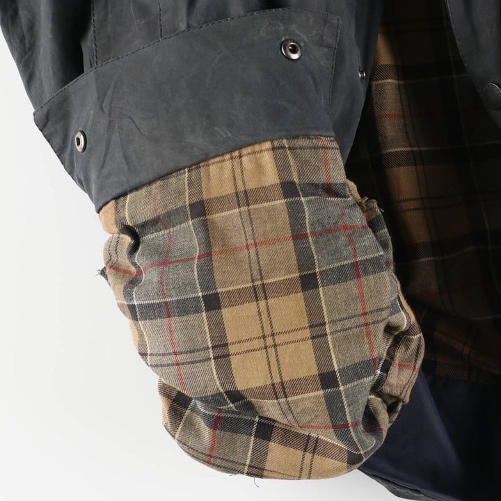 2000'S Barbour BORDER Hooded Waxed Cotton Oiled Jacket, Made in England, C46, Men's XL cotton navy blue type Vintage Second Hand