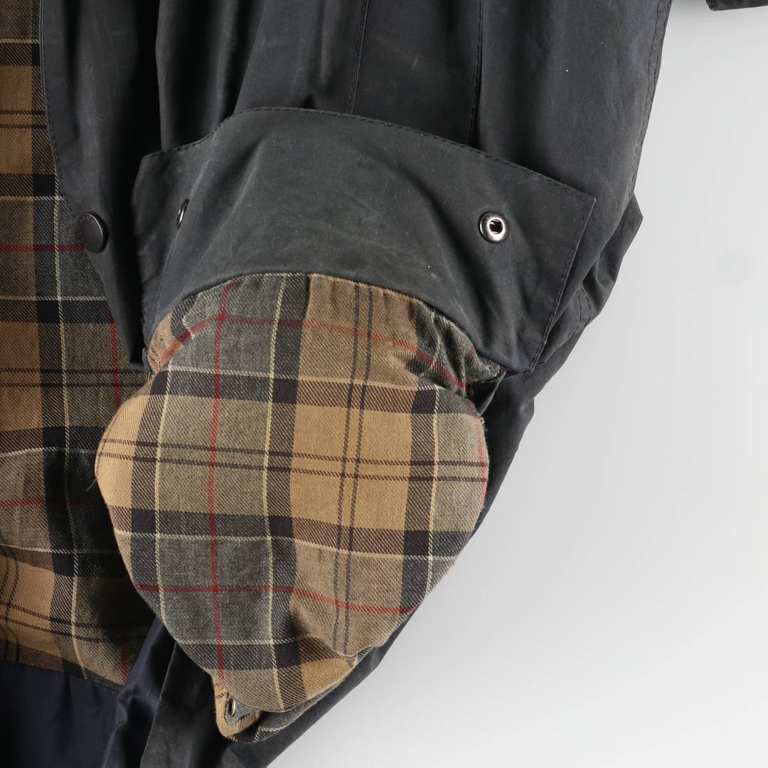 2000'S Barbour BORDER Hooded Waxed Cotton Oiled Jacket, Made in England, C46, Men's XL cotton navy blue type Vintage Second Hand
