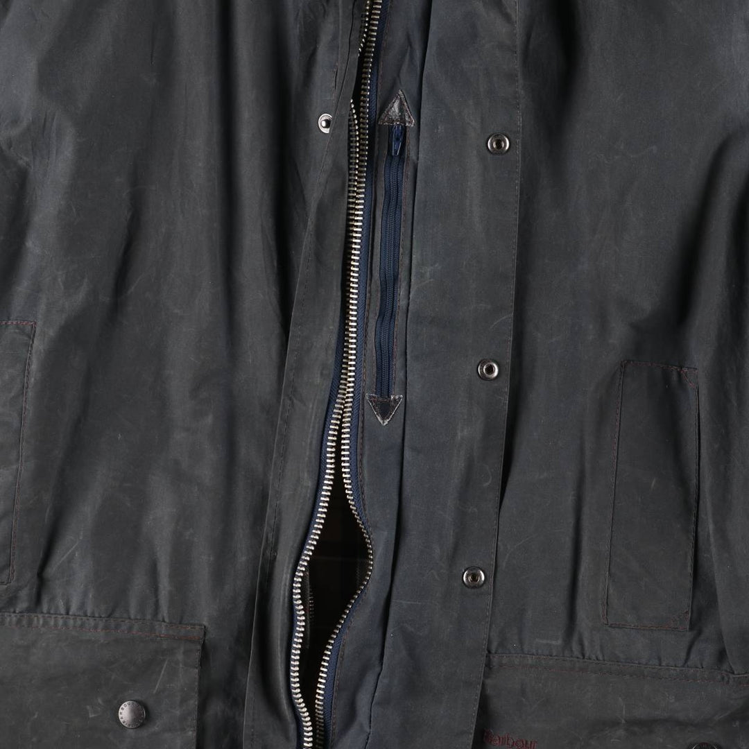 2000'S Barbour BORDER Hooded Waxed Cotton Oiled Jacket, Made in England, C46, Men's XL cotton navy blue type Vintage Second Hand