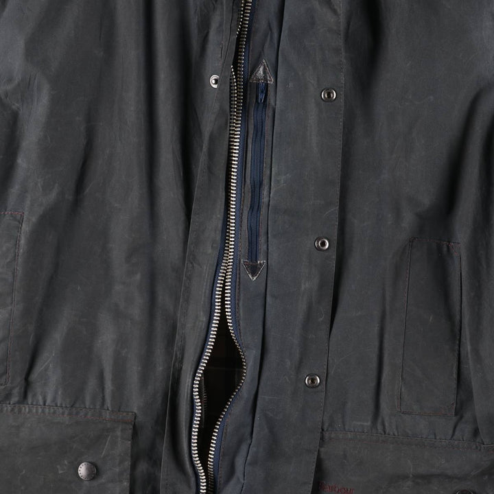 2000'S Barbour BORDER Hooded Waxed Cotton Oiled Jacket, Made in England, C46, Men's XL cotton navy blue type Vintage Second Hand