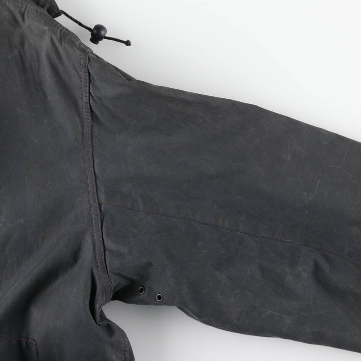 2000'S Barbour BORDER Hooded Waxed Cotton Oiled Jacket, Made in England, C46, Men's XL cotton navy blue type Vintage Second Hand