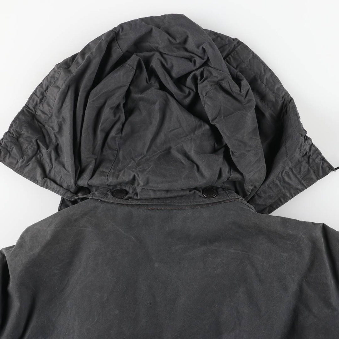 2000'S Barbour BORDER Hooded Waxed Cotton Oiled Jacket, Made in England, C46, Men's XL cotton navy blue type Vintage Second Hand