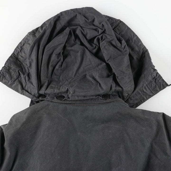 2000'S Barbour BORDER Hooded Waxed Cotton Oiled Jacket, Made in England, C46, Men's XL cotton navy blue type Vintage Second Hand