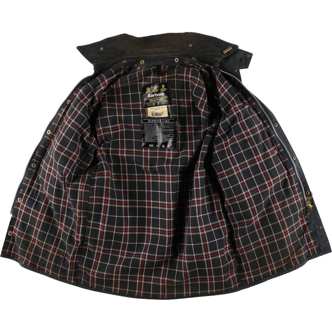 2000'S Barbour Beaufort 3rd Warrant Badged Oiled Hunting Jacket, Made in the UK, C38, Men's Size M cotton navy blue type Vintage Second Hand