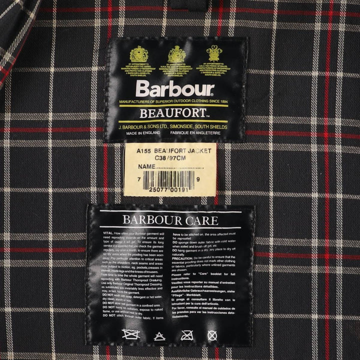 2000'S Barbour Beaufort 3rd Warrant Badged Oiled Hunting Jacket, Made in the UK, C38, Men's Size M cotton navy blue type Vintage Second Hand
