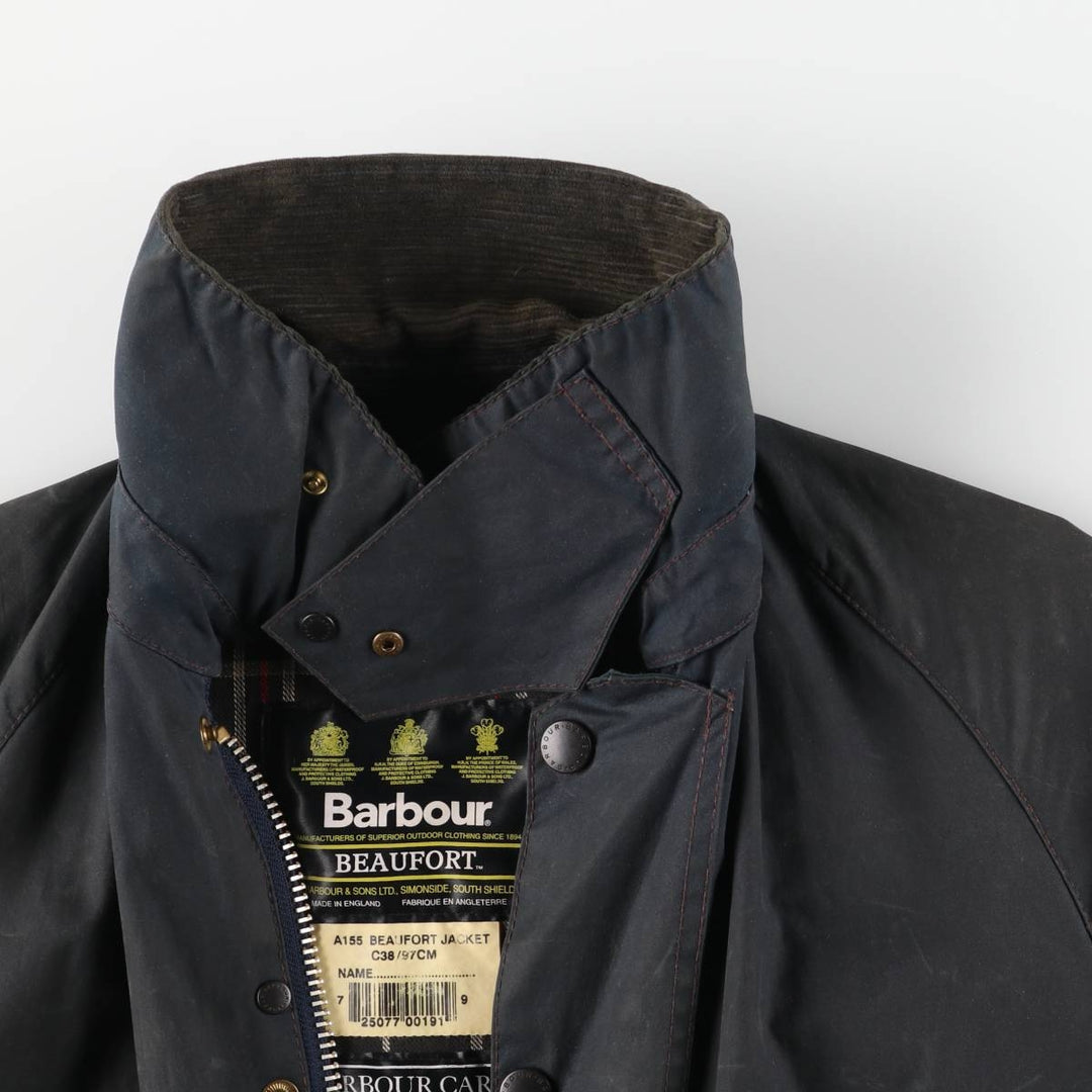 2000'S Barbour Beaufort 3rd Warrant Badged Oiled Hunting Jacket, Made in the UK, C38, Men's Size M cotton navy blue type Vintage Second Hand