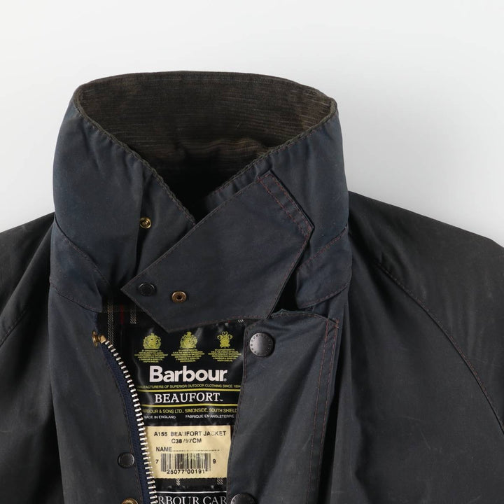 2000'S Barbour Beaufort 3rd Warrant Badged Oiled Hunting Jacket, Made in the UK, C38, Men's Size M cotton navy blue type Vintage Second Hand