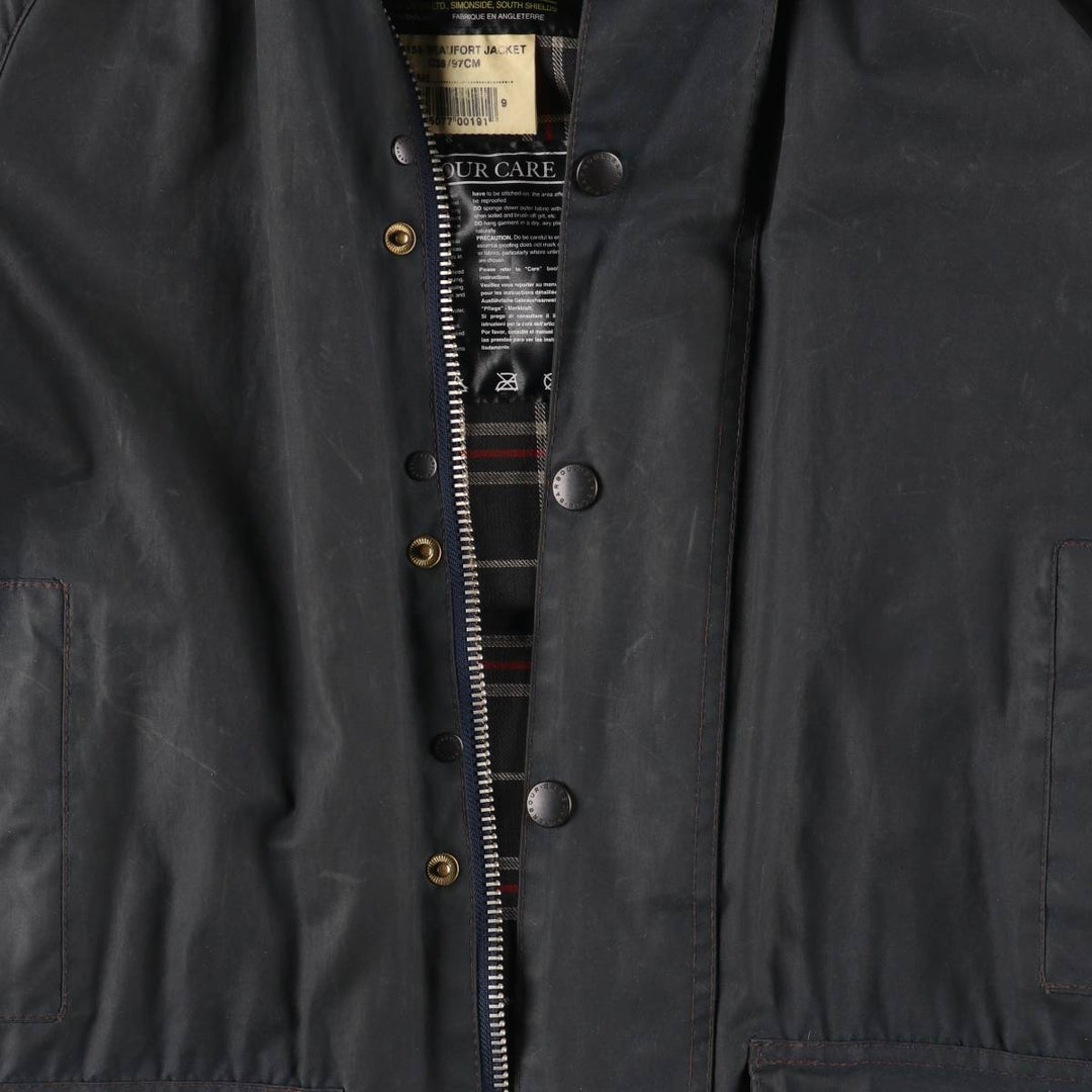 2000'S Barbour Beaufort 3rd Warrant Badged Oiled Hunting Jacket, Made in the UK, C38, Men's Size M cotton navy blue type Vintage Second Hand
