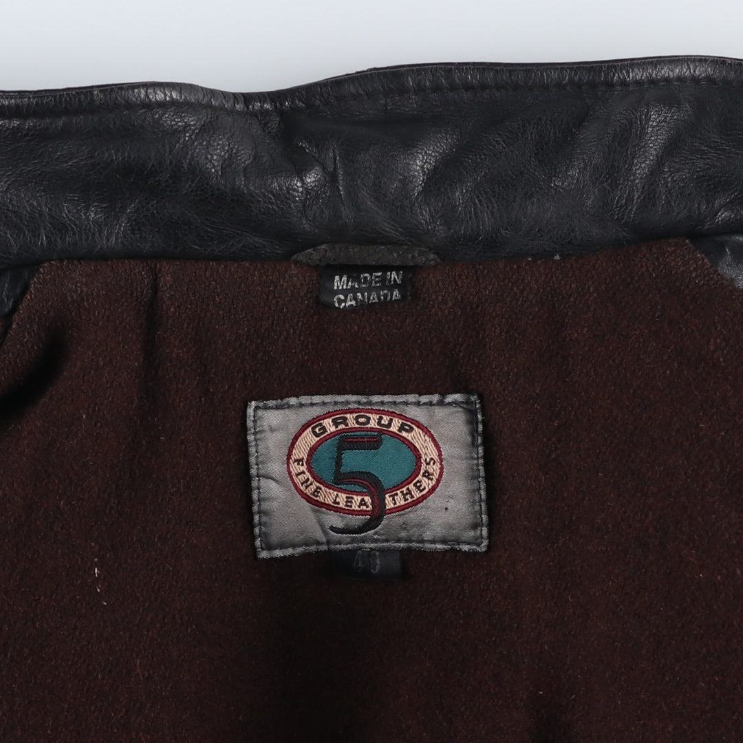 Group 5 Leather Sports Jacket, Made in Canada, Men's Size Medium genuine leather black type Vintage Second Hand