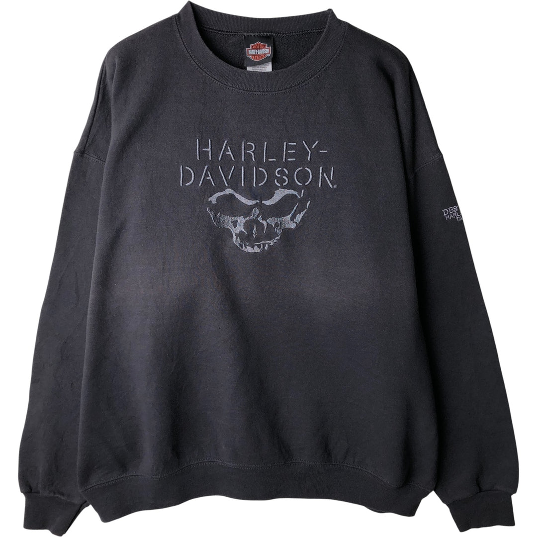 Harley-Davidson Skull Pattern Advertising Sweatshirt, Men's XL cotton Charcoal Vintage Second Hand