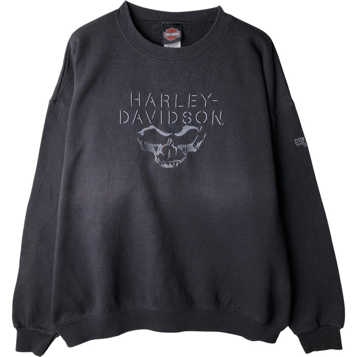 Harley-Davidson Skull Pattern Advertising Sweatshirt, Men's XL cotton Charcoal Vintage Second Hand