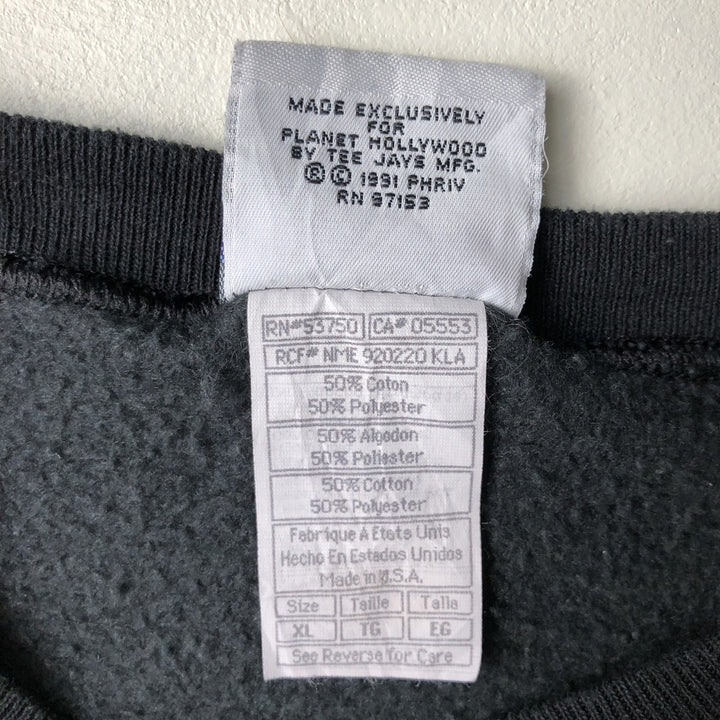 90'S Planet Hollywood Advertising Sweatshirt, Made in USA, Men's XL, Vintage cotton black type Vintage Second Hand