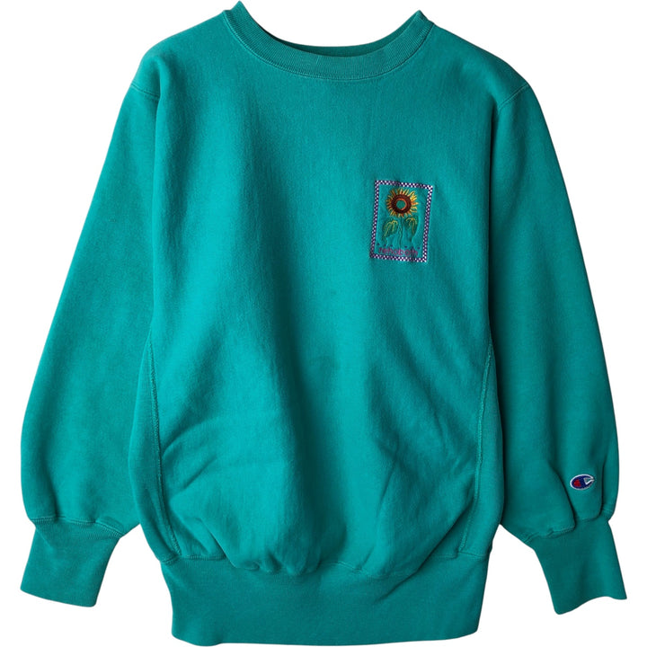 90'S Champion Reverse Weave Embroidered Tag College Sweatshirt Trainer Made in USA Men's M Vintage cotton Emerald green Vintage Second Hand