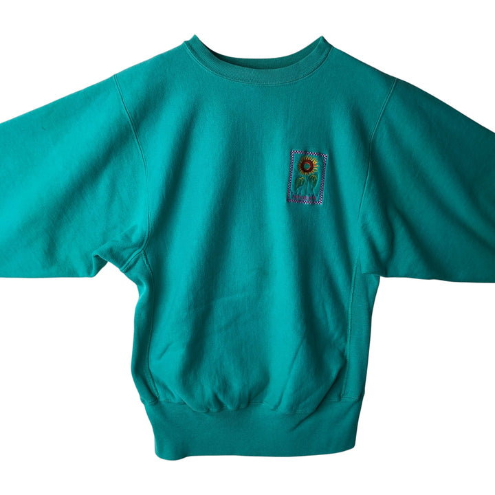 90'S Champion Reverse Weave Embroidered Tag College Sweatshirt Trainer Made in USA Men's M Vintage cotton Emerald green Vintage Second Hand