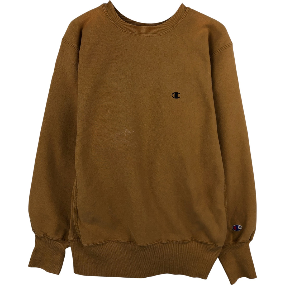 90'S Champion Reverse Weave Embroidered Tag One Point Logo Sweatshirt Trainer Men's M Size Vintage cotton ocher yellow type Vintage Second Hand