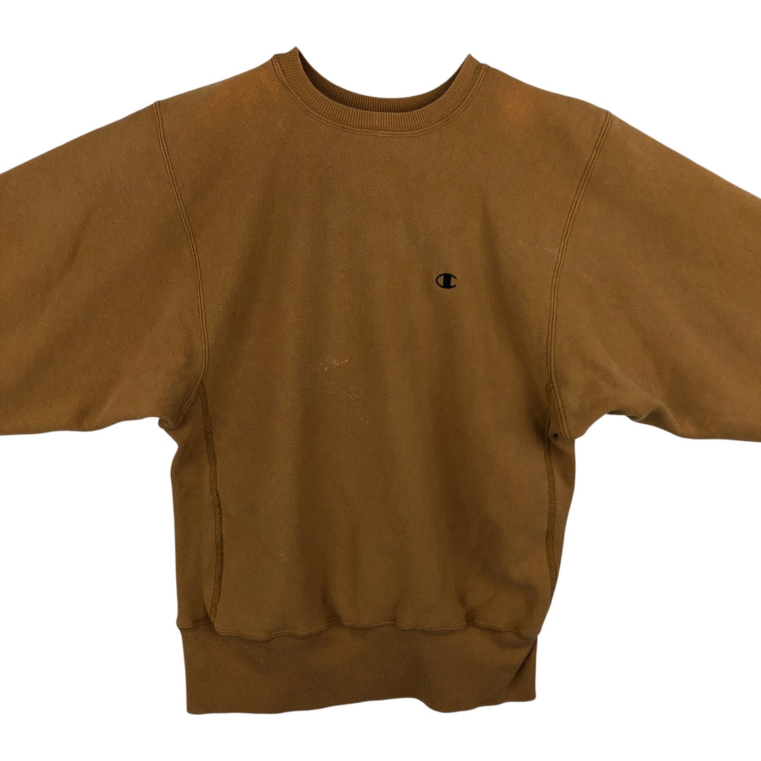 90'S Champion Reverse Weave Embroidered Tag One Point Logo Sweatshirt Trainer Men's M Size Vintage cotton ocher yellow type Vintage Second Hand