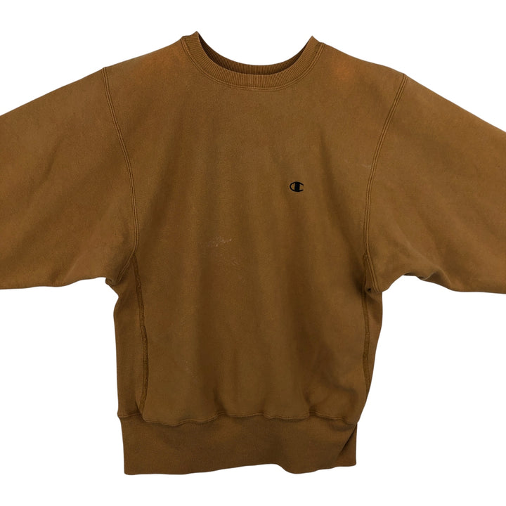90'S Champion Reverse Weave Embroidered Tag One Point Logo Sweatshirt Trainer Men's M Size Vintage cotton ocher yellow type Vintage Second Hand