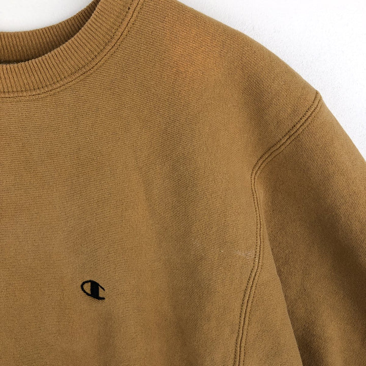 90'S Champion Reverse Weave Embroidered Tag One Point Logo Sweatshirt Trainer Men's M Size Vintage cotton ocher yellow type Vintage Second Hand