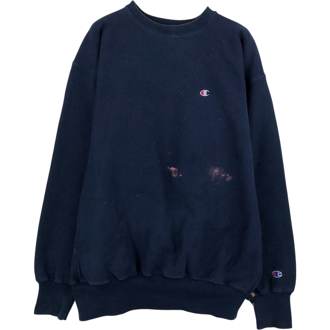 90'S Champion Reverse Weave Sweatshirt with Embroidered Tag and One-Point Logo, Men's Size XXL cotton navy blue type Vintage Second Hand