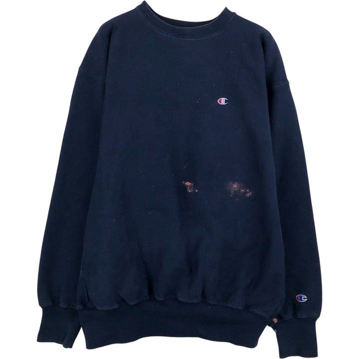90'S Champion Reverse Weave Sweatshirt with Embroidered Tag and One-Point Logo, Men's Size XXL cotton navy blue type Vintage Second Hand
