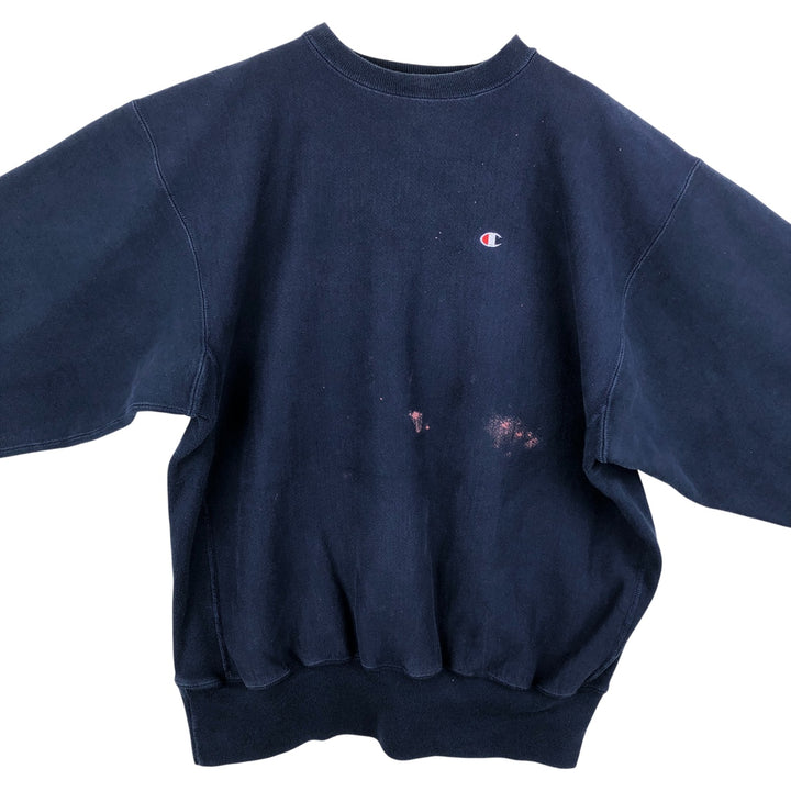 90'S Champion Reverse Weave Sweatshirt with Embroidered Tag and One-Point Logo, Men's Size XXL cotton navy blue type Vintage Second Hand