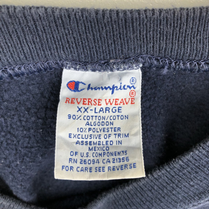90'S Champion Reverse Weave Sweatshirt with Embroidered Tag and One-Point Logo, Men's Size XXL cotton navy blue type Vintage Second Hand