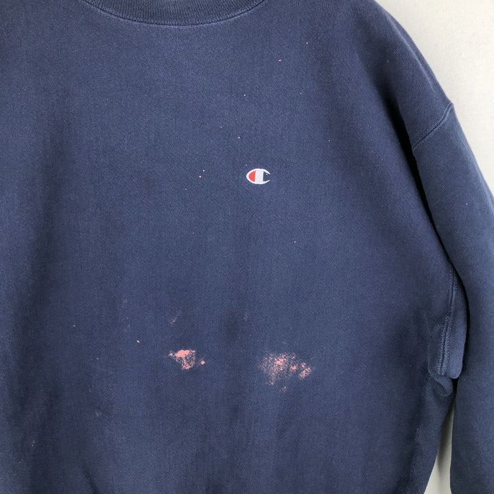 90'S Champion Reverse Weave Sweatshirt with Embroidered Tag and One-Point Logo, Men's Size XXL cotton navy blue type Vintage Second Hand
