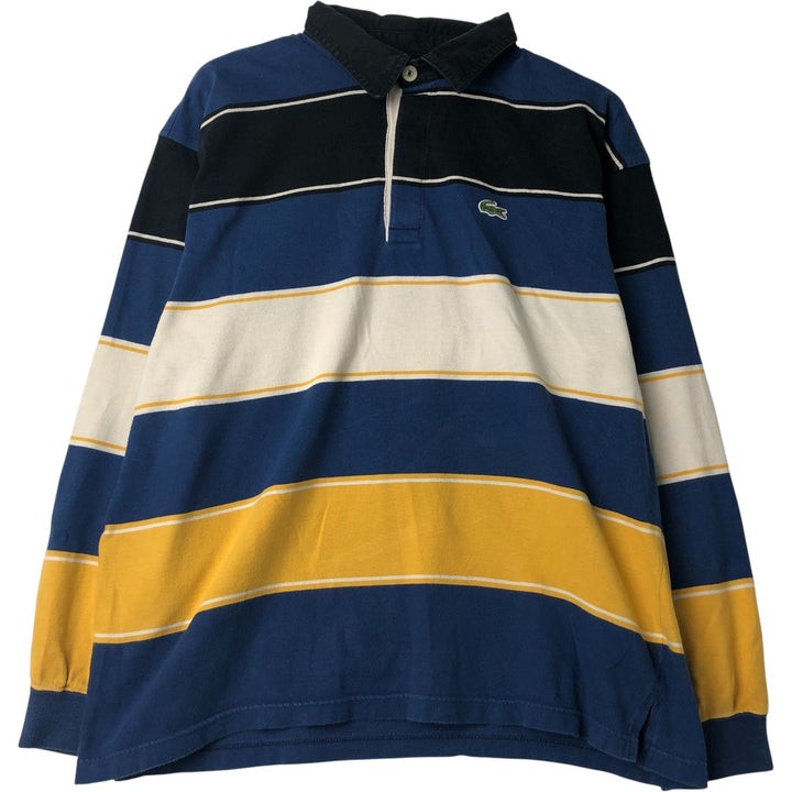 Lacoste Multi-Border Long Sleeve Rugby Shirt, Men's Size L unclear blue type Vintage Second Hand