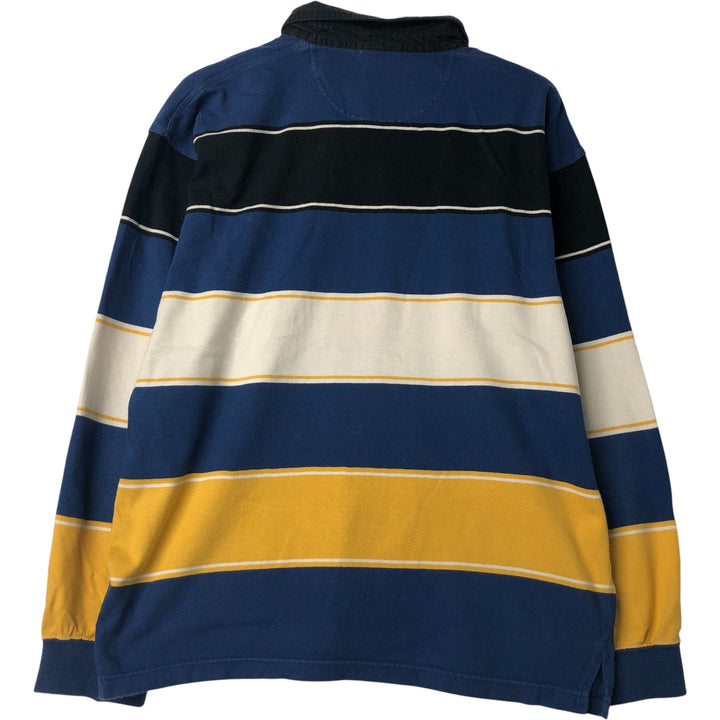 Lacoste Multi-Border Long Sleeve Rugby Shirt, Men's Size L unclear blue type Vintage Second Hand