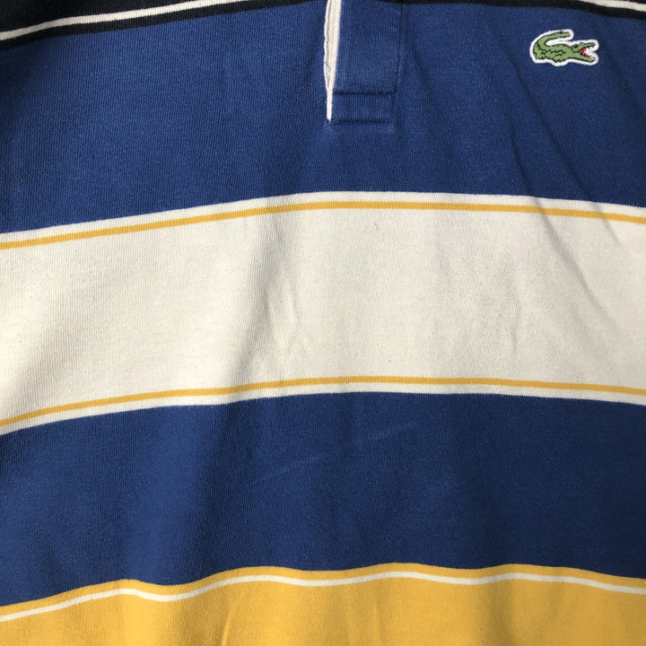 Lacoste Multi-Border Long Sleeve Rugby Shirt, Men's Size L unclear blue type Vintage Second Hand
