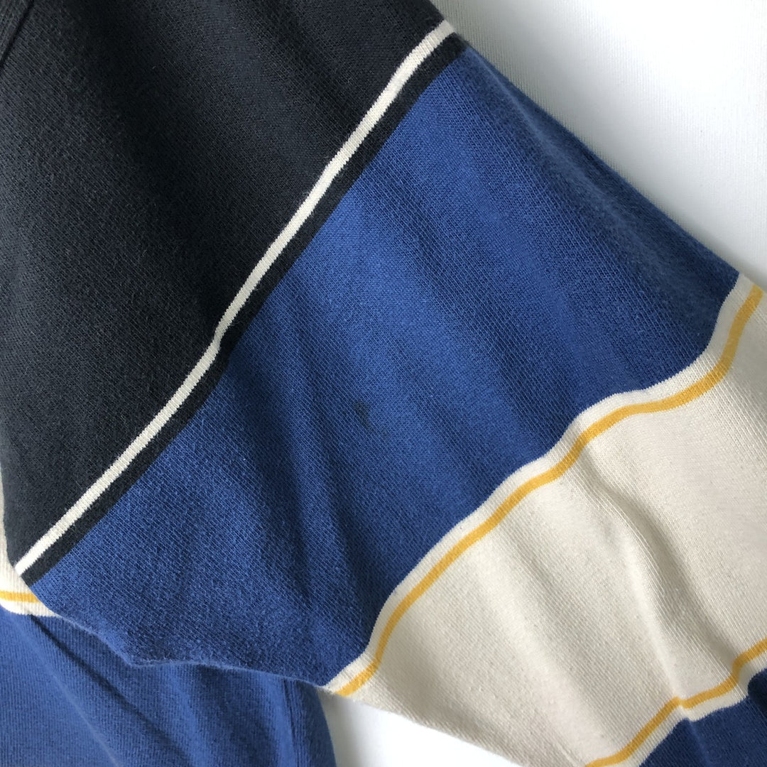 Lacoste Multi-Border Long Sleeve Rugby Shirt, Men's Size L unclear blue type Vintage Second Hand