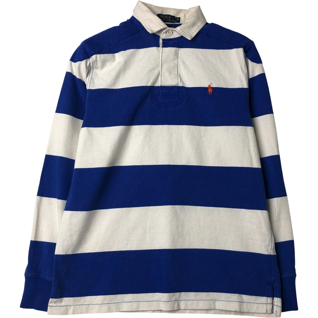Ralph Lauren POLO RALPH LAUREN CUSTOM FIT Border Pattern Long Sleeve Rugby Shirt Men's M cotton white type Vintage Second Hand