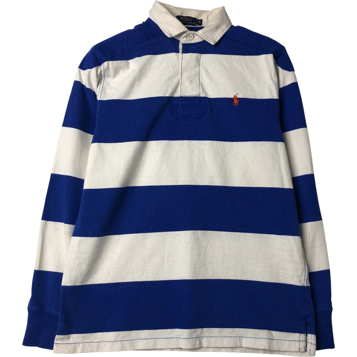 Ralph Lauren POLO RALPH LAUREN CUSTOM FIT Border Pattern Long Sleeve Rugby Shirt Men's M cotton white type Vintage Second Hand